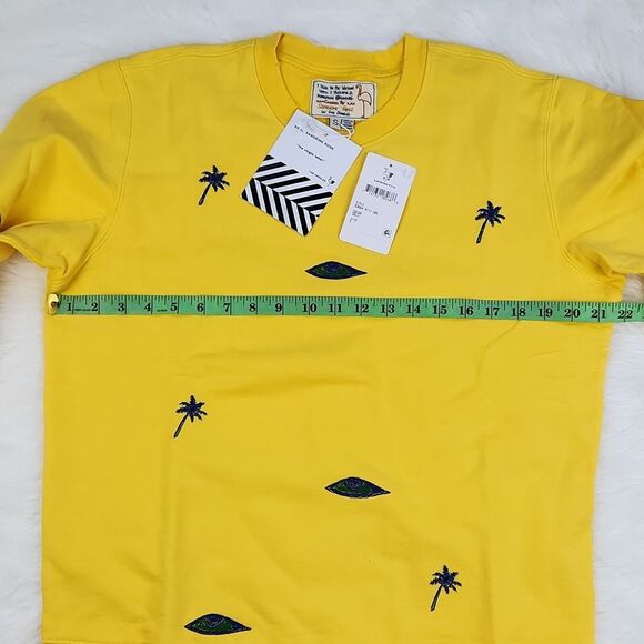 Free People Yellow Vintage Handmade‎ Palm Tree Embroidered Sweatshirt Size Small - Picture 8 of 10